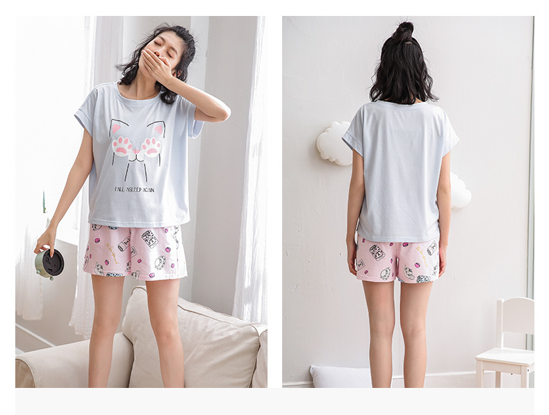 Dễ thương mùa hè bông cha mẹ và con mặc đồ ngủ dễ thương phim hoạt hình ngắn- tay quần short phụ nữ lớn trẻ em nhà dịch vụ phù hợp với pijama bé trai