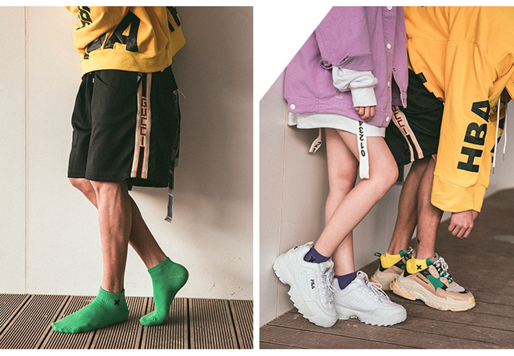 Thể thao đường phố châu Âu và Mỹ Xu hướng Harajuku Hồng Kông phong cách vớ ngắn màu xanh lá cây vớ ngắn nam và nữ thêu vớ cotton tất vớ nữ