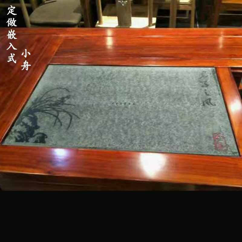 New Chinese-Style Black Stone Tea Tray with Rectangular Drainage Design, Vintage Handmade Tea Set for Commercial Use
