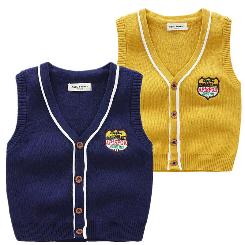 Boys vest knitted cardigan children's cotton vest baby 2022 spring and autumn thin section outer wear waistcoat medium and large children's clothing