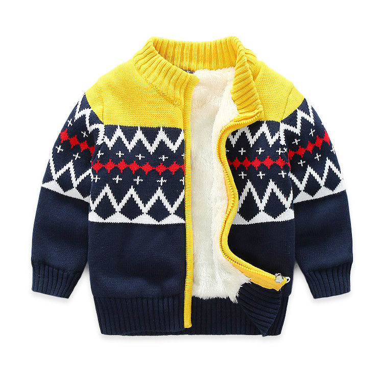 Plus velvet thick autumn and winter children's clothing children's zipper sweater jacket boy sweater half turtleneck boy cotton cardigan jacket