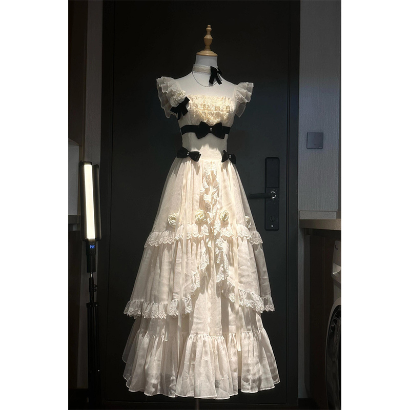 Luxurious Lolita-Style Cake Skirt Long Dress, Light and Elegant Dress for Coming-Of-Age Ceremony, Wedding, Birthday, and Date