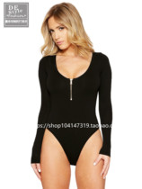 European and American sexy slim-fit zipper triangle one-piece top tight thin long sleeves with crotch bottoming shirt with trendy women