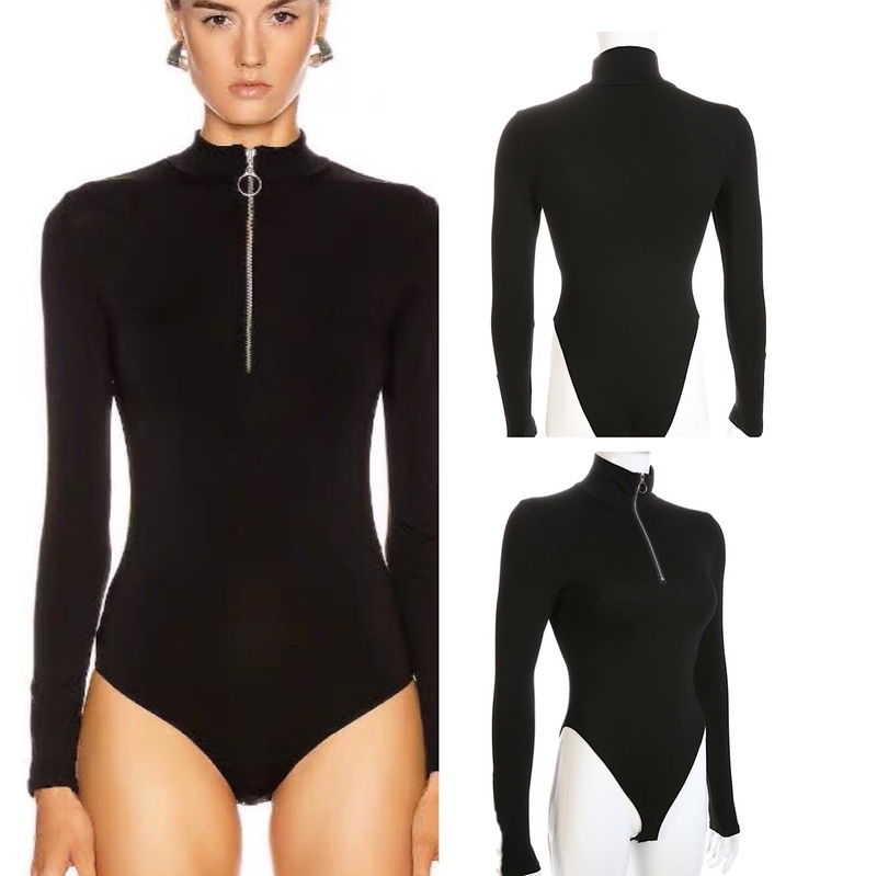European and American Style Round Zipper Slim-Fitting Sexy Bodysuit, Slimming Half-High Collar Long-Sleeve Flesh-Colored Versatile Hidden Button Crotchless Base Shirt