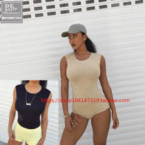 Kardashian the same cotton skin color shoulder triangle one-piece suspender flesh color vest waistcoat practice suit large size