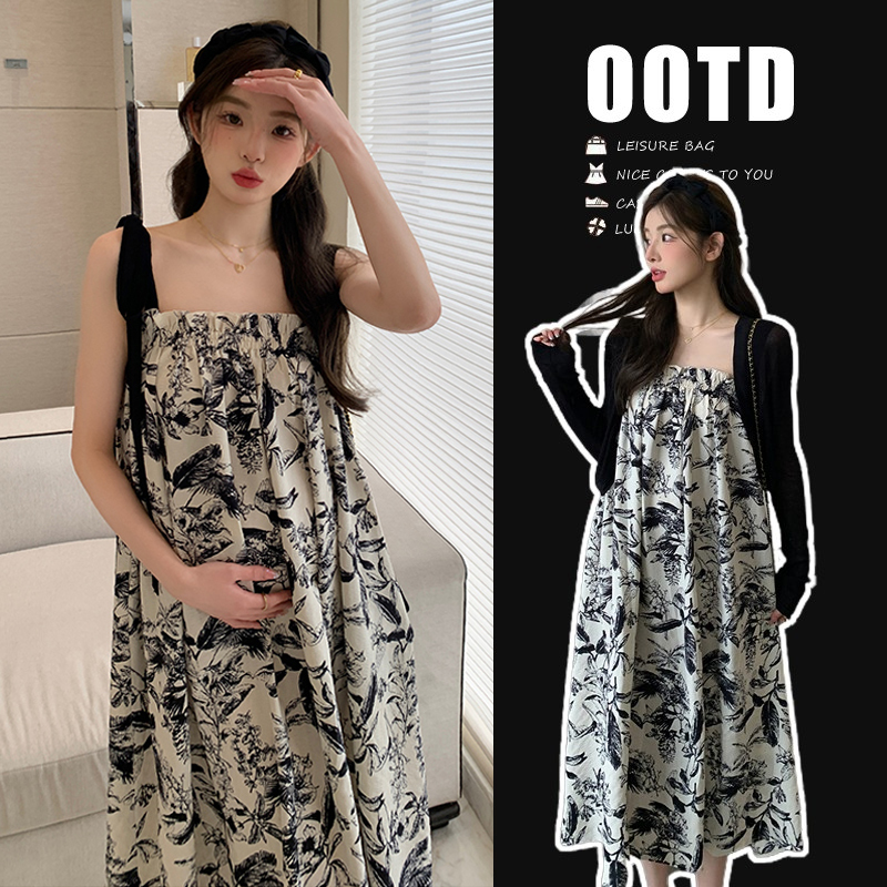 Maternity Summer Dress 2026 New Style Pregnant Mom Stylish French Outfit Set Spring Long Slip Dress