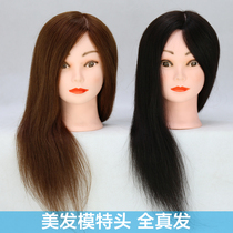 Hair head mold Full real hair model head hair cutting mold Hair dummy head can be hot can be dyed Barber shop wig head