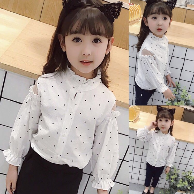 Sóng Dot Shirt 2020 mùa xuân phiên bản Hàn Quốc Doll Shirt Polk xâm nhập For Kids Off-the-Shoulder Cô gái áo.