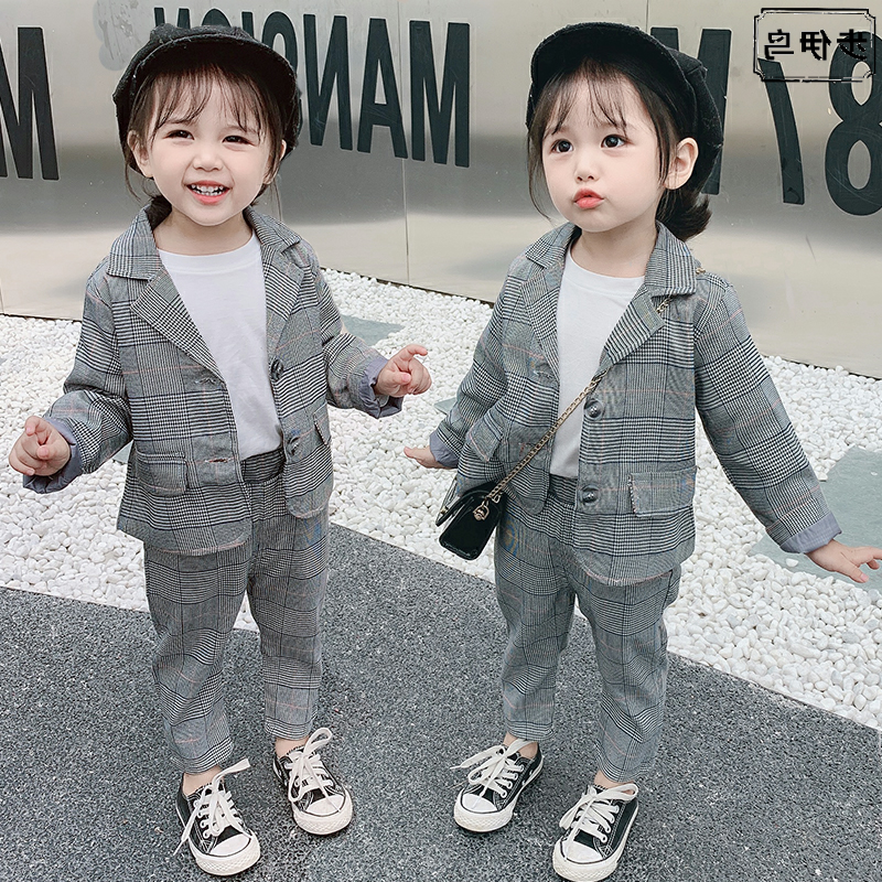 OGTO OGATU 3 tuổi CON SPRING DRESS 2020 PHONG CÁCH MỚI Childrens PLAID SUIT hai mảnh SPRING.