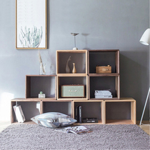 Nordic bookshelf cabinet Solid wood small bookcase Free combination cabinet Lattice cabinet Custom simple bookshelf Single cabinet Living room