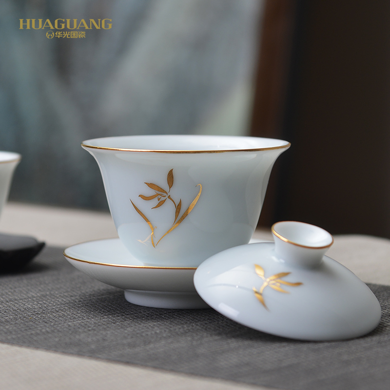 The porcelain tea set of ceramic tea set combination of chin hua DE - LAN huang kung fu tea tea king