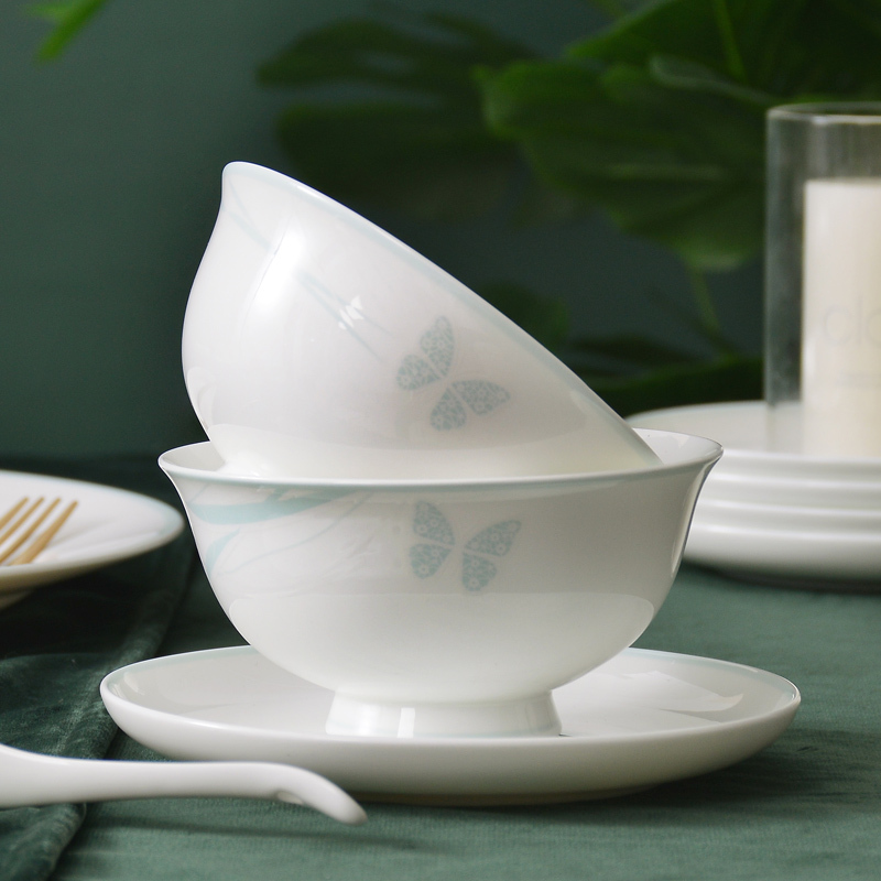 Huaguang National Porcelain Bone China Tableware Single Item Healthy Glaze-In-Paint Household Chinese Simple Bowls and Plates Tableware Pieces Morandi