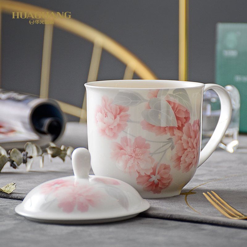 Romantic dawn ceramic cup with cover office meeting cups porcelain cup cup lid cup by hand