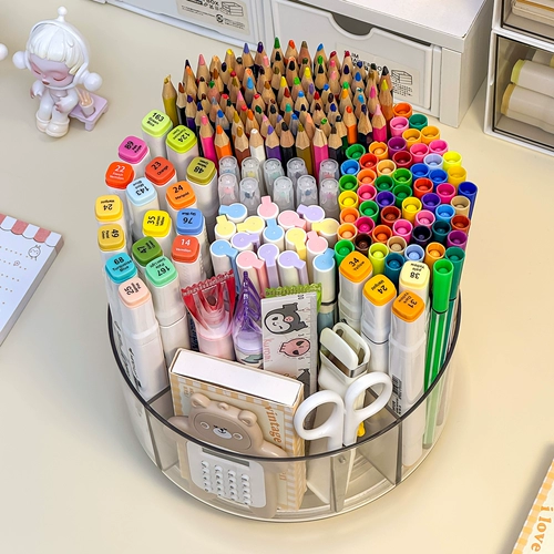 Крутящийся настольный держатель для ручек, детский микрофон, вместительная и большая коробка для хранения, художественная кисть, акварель, мелки