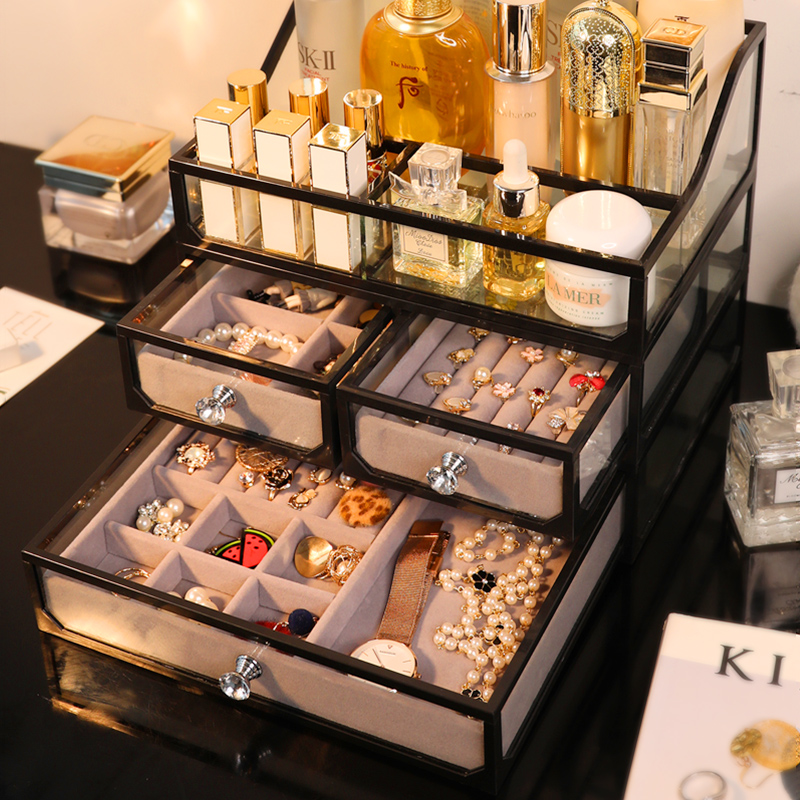 Net red ins wind glass cosmetics jewelry storage box tabletop jewelry earrings stud earrings acrylic shelf woman