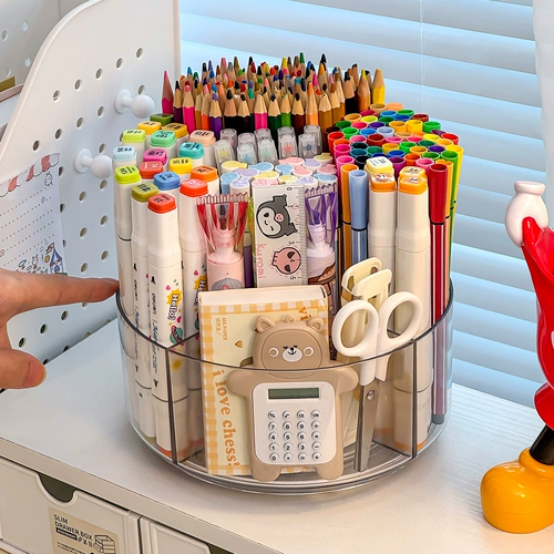 Крутящийся настольный держатель для ручек, детский микрофон, вместительная и большая коробка для хранения, художественная кисть, акварель, мелки