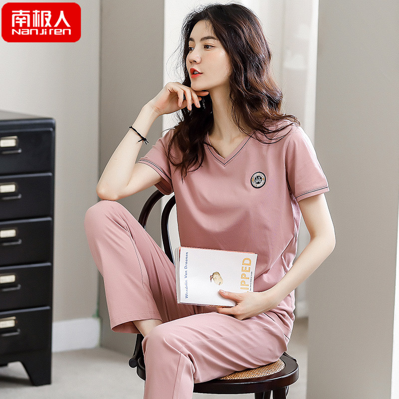 Pajamas women's summer cotton short-sleeved trousers 2022 new Korean version sweet two-piece summer thin home clothes