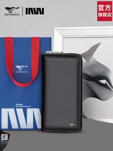Septwolves, мужской длинный кожаный бумажник, маленькая сумка клатч, сумка с петлей на руку, кошелек, из натуральной кожи