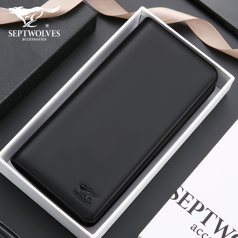 Seven Wolves Men's Wallet Universal 2021 New Long Version Genuine Leather Jows Leather Calf Leather Clips Male Style Money Clip Tide Cards