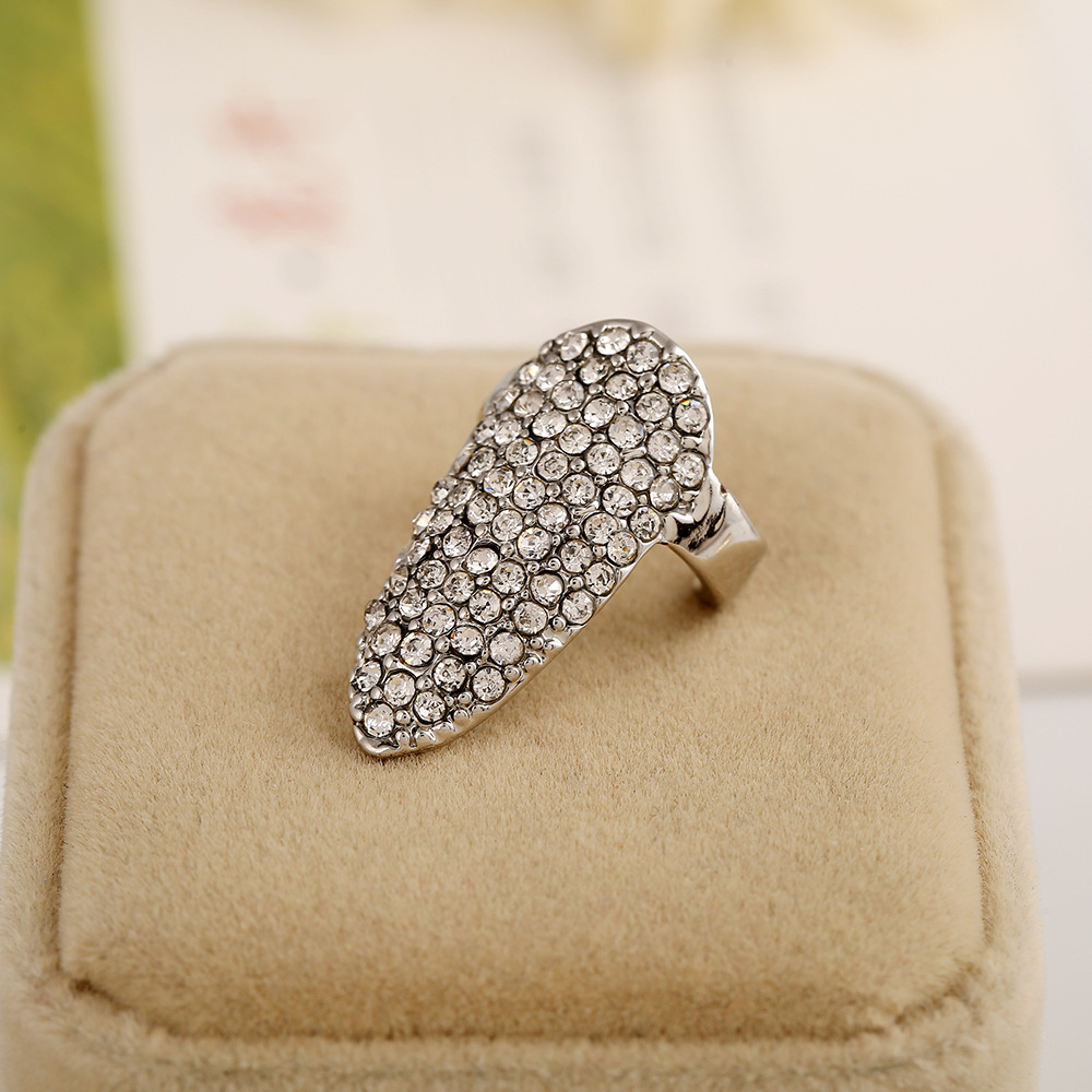 Full Diamond Pointed Nail Ring Nữ Nail Palace Bộ giáp ngắn Bộ phụ kiện nhẫn Trang trí cô dâu Nhiếp ảnh nhẫn cặp vàng 18k