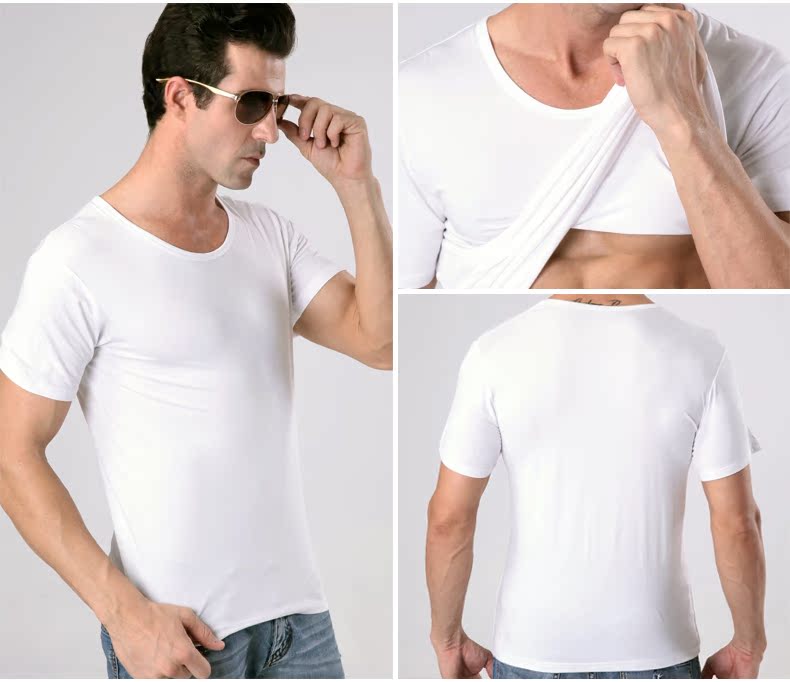 Modal hè nam áo thun ngắn tay vest cổ tròn tay ngắn tay áo thoáng khí chạm đáy áo sơ mi cổ chữ V - Áo vest áo thun nữ ba lỗ siêu sang