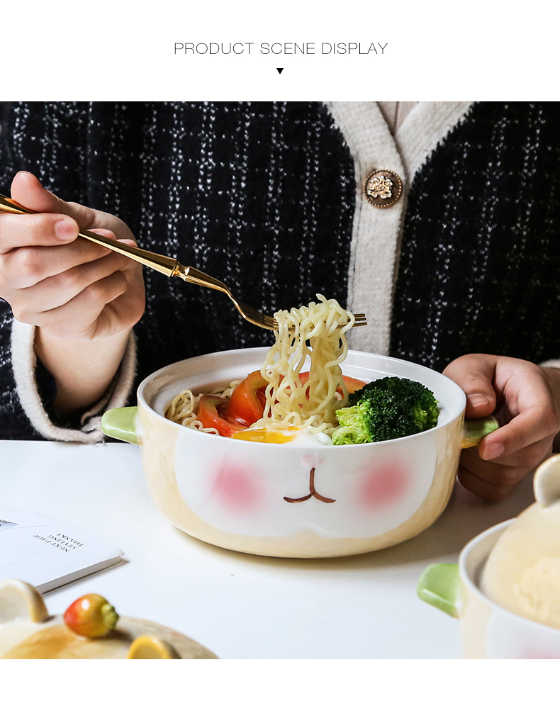 Hamster mercifully rainbow such always express cartoon young girl heart bowl of creative students dormitory ears with cover ceramic li riceses leave