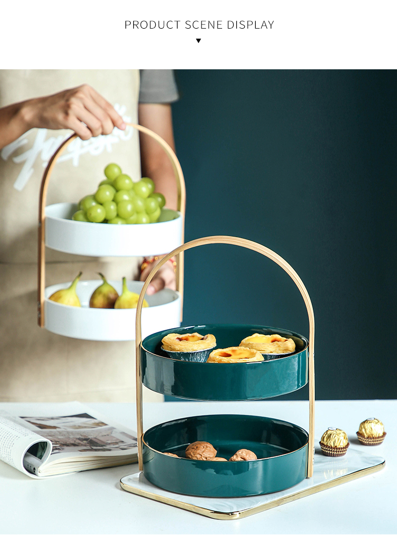 Double the Nordic mobile fruit basket frame ceramic fruit platter dessert snacks home sitting room tea table plate dry fruit tray