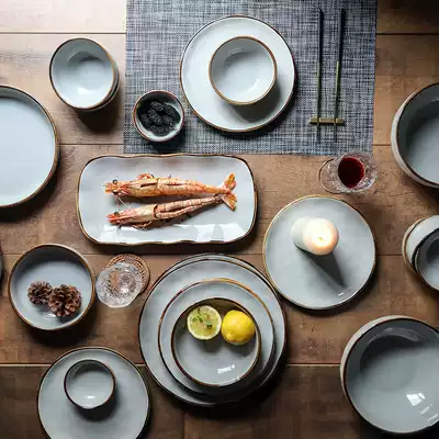 WUXIN retro Japanese tableware set Bowls and plates Household personality creative ins plates Plates Eating bowls Noodle bowls