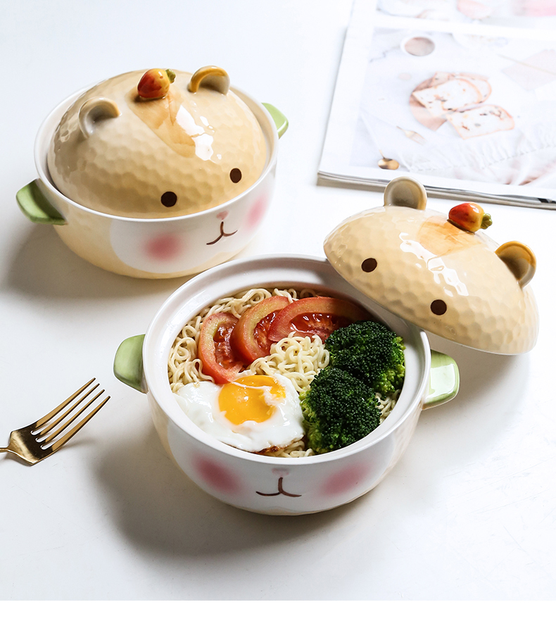 Hamster mercifully rainbow such always express cartoon young girl heart bowl of creative students dormitory ears with cover ceramic li riceses leave