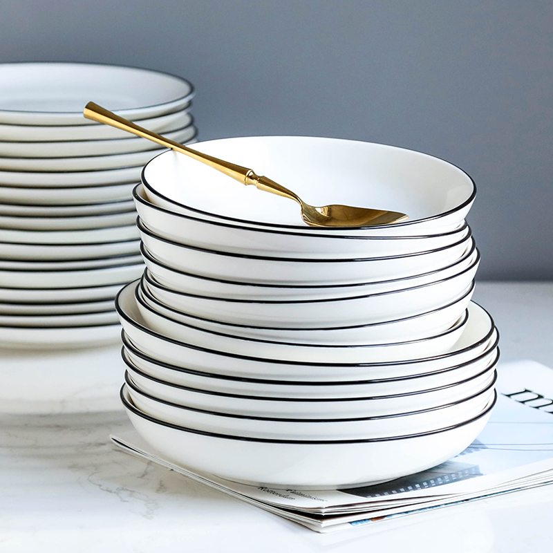 WUXIN plate plate household set combination 6 Japanese soup plate plate Nordic simple ceramic round plate