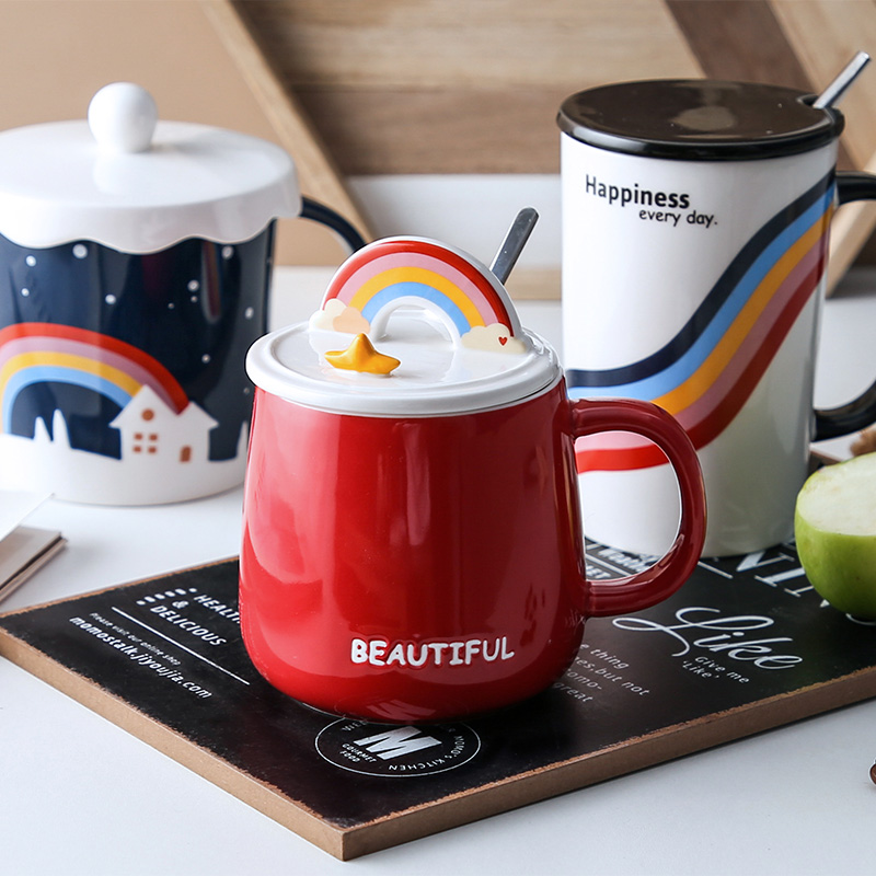 Christmas mark cup large capacity of creative move trend ceramic spoon girl breakfast coffee lovers cup with cover