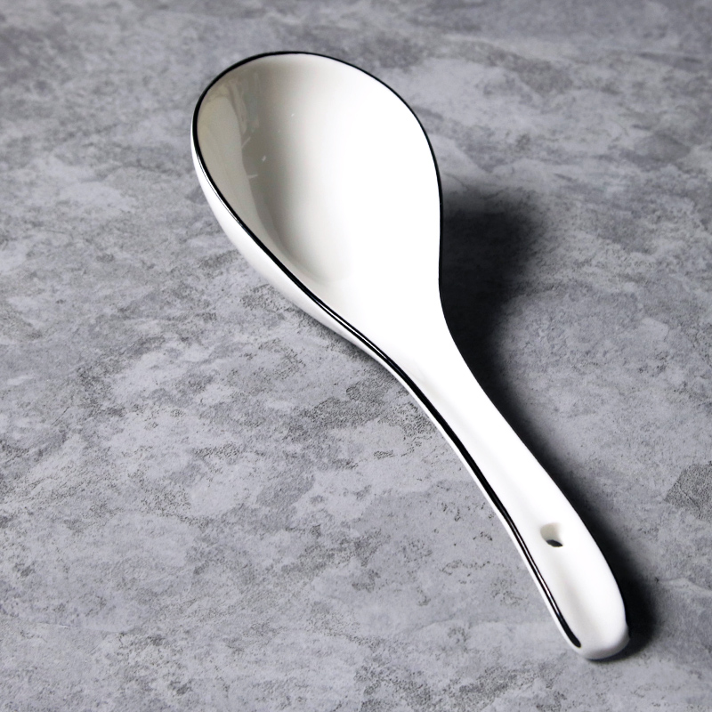 Ceramic tablespoons Japanese - style tableware soup pot pan spoon, long - handled spoon ladle porridge spoon, pure white big spoon, run out