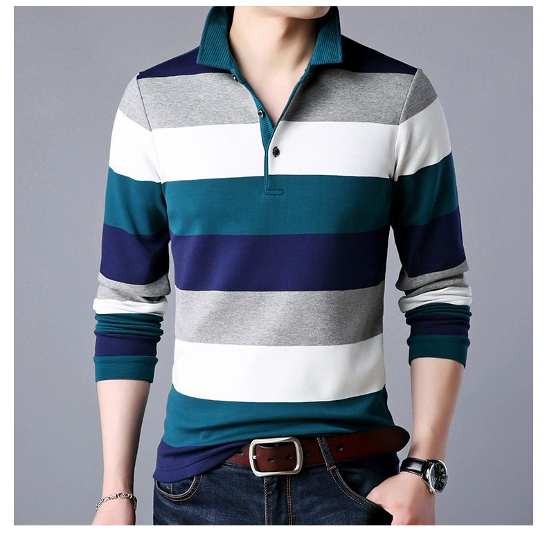 Cá sấu mùa đông cộng với áo thun polo nam trung niên cotton ve áo nam dài tay áo thun dày từ bi cha quần áo