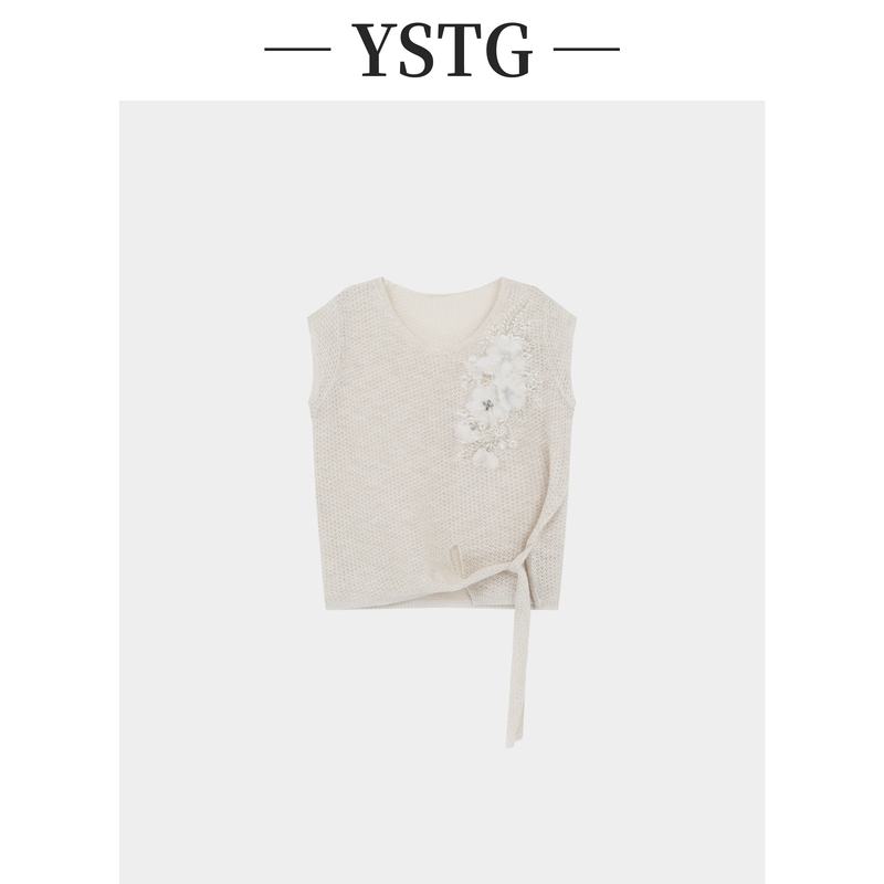 Fangdeng Huaxi ~ 26 Spring/Summer High-End Three-Dimensional Floral Tie Breathable Knitted Top