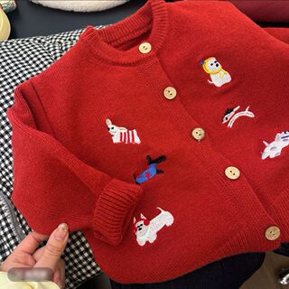 Children's New Year Clothes, Girls' Red Sweater, Baby's New Year Cardigan Jacket for Boys, 2025 New Winter Sweater