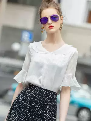 Super fairy ruffle top 2021 summer foreign Pie Baby collar shirt loose temperament short sleeve chiffon shirt female