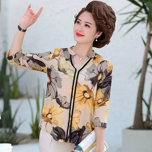 Рубашка для матери, шифоновый осенний комплект для пожилых людей, осенняя футболка, в западном стиле, для среднего возраста