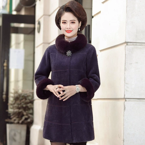 Пуховик для матери, бархатная куртка, зимнее шерстяное пальто, в западном стиле, средней длины, для среднего возраста, увеличенная толщина