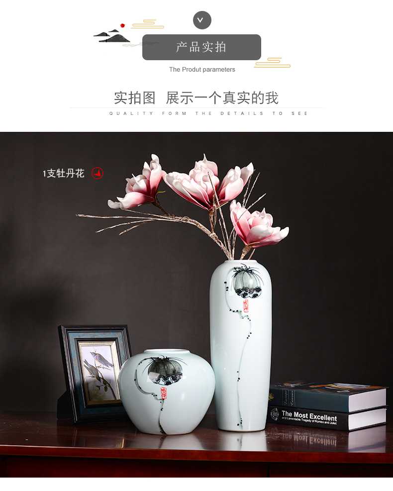 Contracted and I household ceramics large creative Chinese lotus vase dry flower flower arranging furnishing articles of zen sitting room adornment