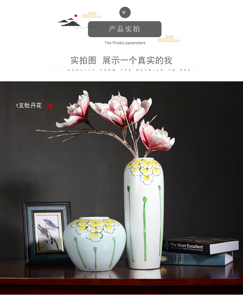 Jingdezhen ceramic vase hand - made furnishing articles of modern Chinese style living room TV cabinet lucky bamboo dried flowers home decoration