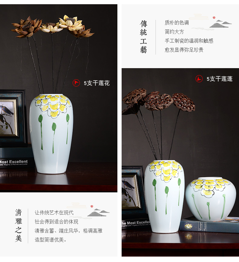 Jingdezhen ceramic vase hand - made furnishing articles of modern Chinese style living room TV cabinet lucky bamboo dried flowers home decoration