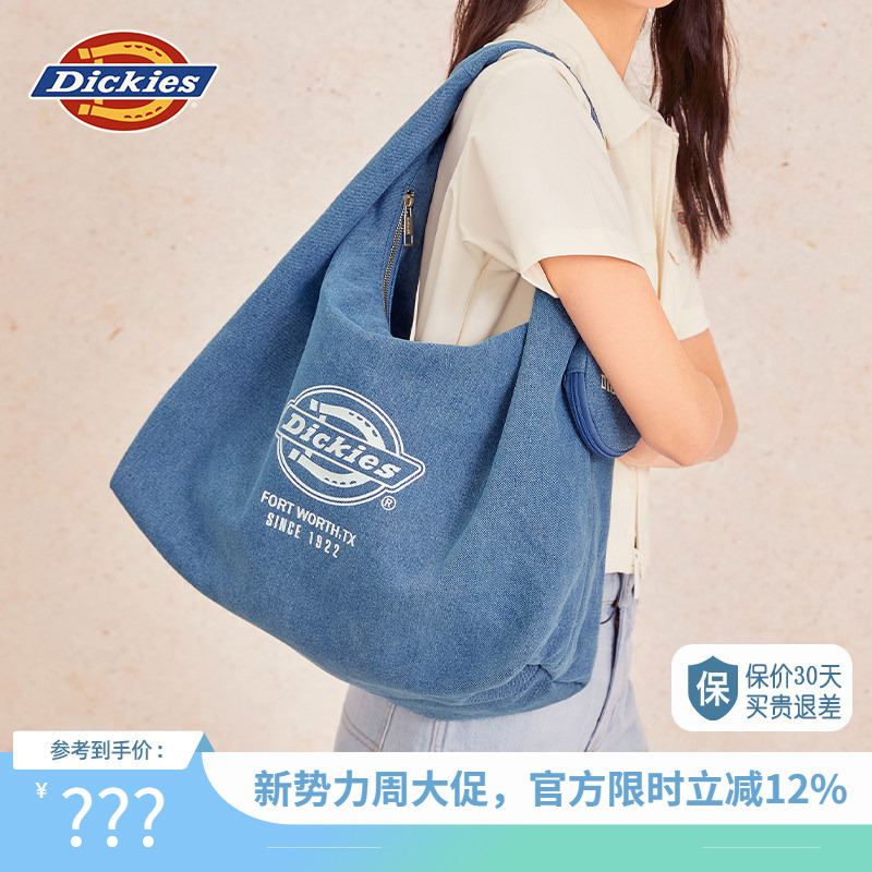 Dickies Single-Shoulder Tote Bag with Large Capacity, Denim Fabric, Suitable for Travel and Commuting, Relaxed and Casual Women's Bag