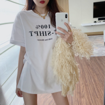 White Short Sleeve T-Shirt Women Tide ins Summer 2021 New Loose Joker Letters base shirt Cotton Top