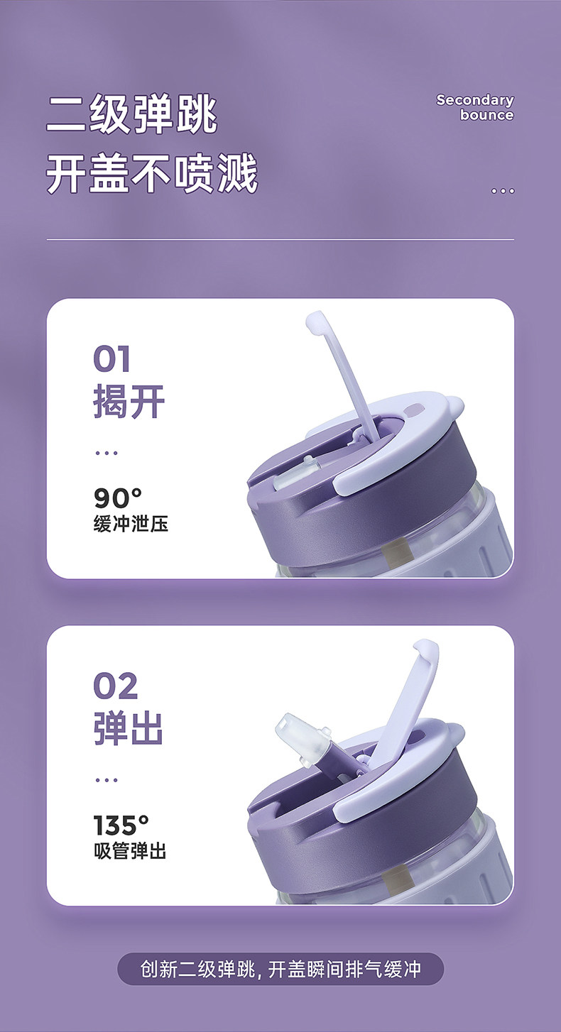 【中國直郵】RELEA物生物 附吸管玻璃杯 360ml 木槿紫 1件 便攜式咖啡杯