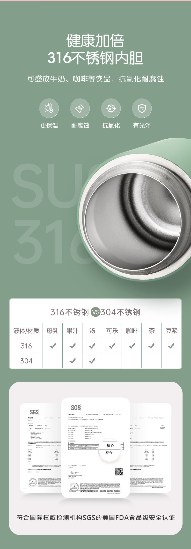 物生物 带吸管 316不锈钢保温杯 400ml 图5