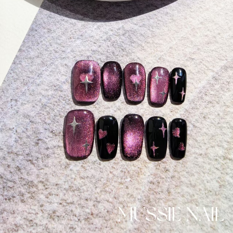 【Raisin Soda】M·S Studio Aurora Crystal Black High-End Handmade Short Wearable Nails