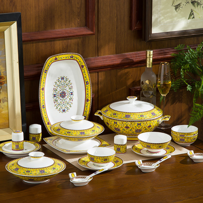 Jingdezhen Chinese tableware suit ipads bowls disc household enameled bowl dish plate upscale gift set to get I