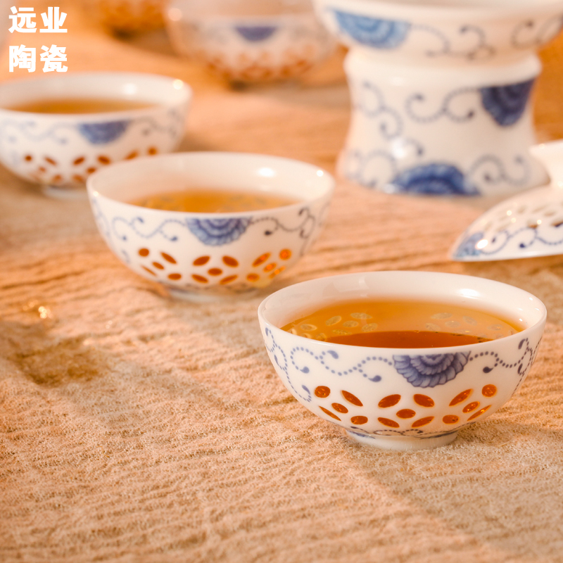Far - jingdezhen porcelain tea set with exquisite tea hollow out kung fu tea set lid dishes on sale