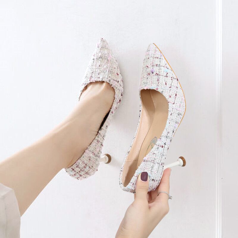 Chanel-Style High Heels for Women, Autumn and Winter, Elegant and Slimming, Knitted Color-Blocked High Heels, Kitten Heel 5cm, Low Heel Shoes Chanel-Style High Heels for Women, Autumn and Winter, Elegant and Slimming, Knitted Color-Blocked High Heels, Kitten Heel 5cm, Low Heel Shoes