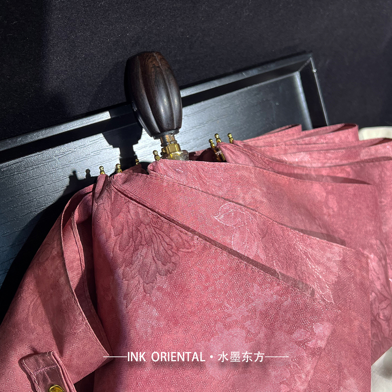 Gentle and Cool Feeling, New Chinese Style Umbrella, Ebony Wood, Retro Chinese Style, Foldable, Dark Pattern, Artistic, High-Value Umbrella for Women